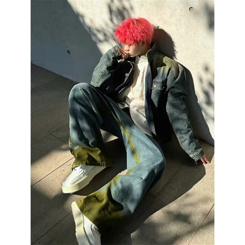 美式复古机车牛仔外套春秋新款潮水洗做旧拉链夹克H55P73,男装工装外套,星座1116-2