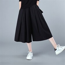 2021年春季新款潮韩版宽松显瘦裙裤子女休闲百搭松紧腰七分阔腿裤，女装休闲裤，简韵佳