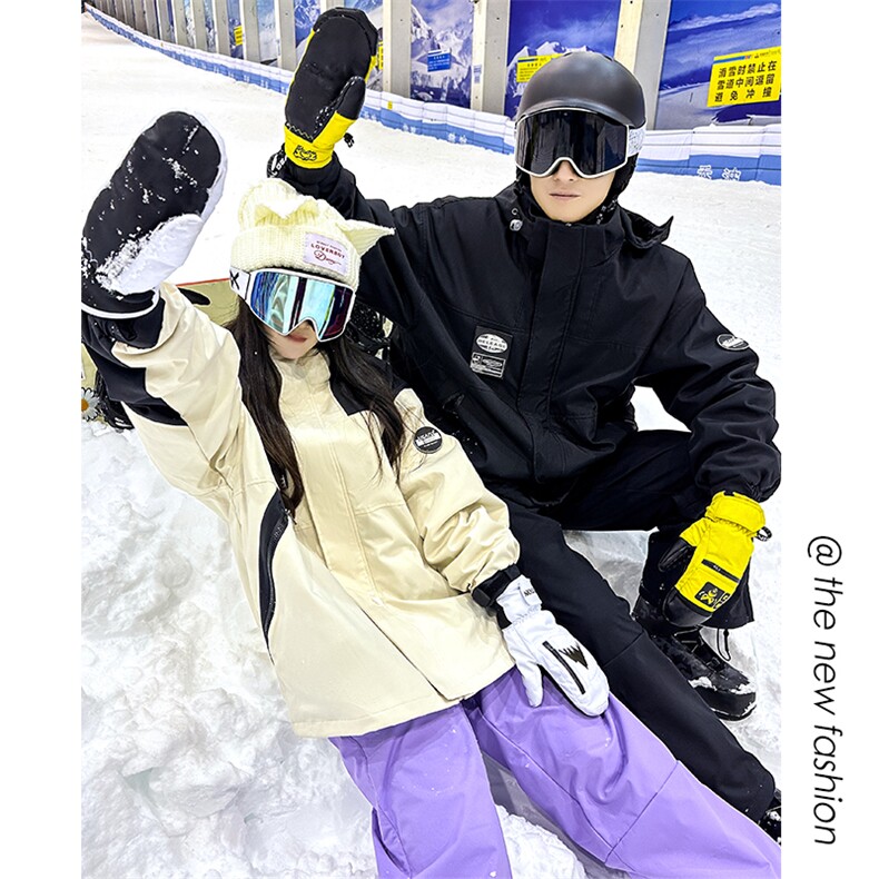冬款户外连帽中性风情侣防水防风加绒加厚保暖滑雪服外套M35-P125图片