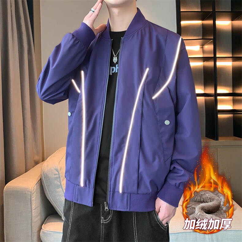 加绒加厚外套男女款放光条棒球服情侣飞行夹克JK0238-P73加绒P83,男装夹克,星座308B-2