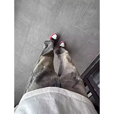 美式vibe高街泼墨牛仔裤男生水洗脏染潮牌复古裤子直筒弯刀微喇裤，男装牛仔裤，星座506A