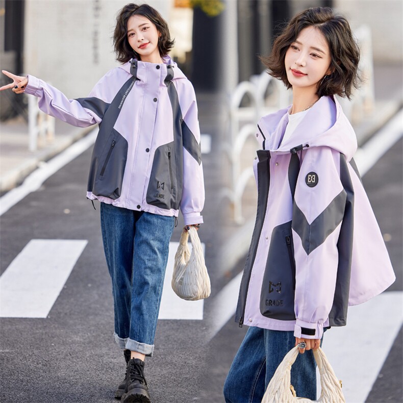 冲锋衣女夹克短外套2024初秋装新款宽松连帽爆款棒球服上衣外套潮,女装风衣,悦祺
