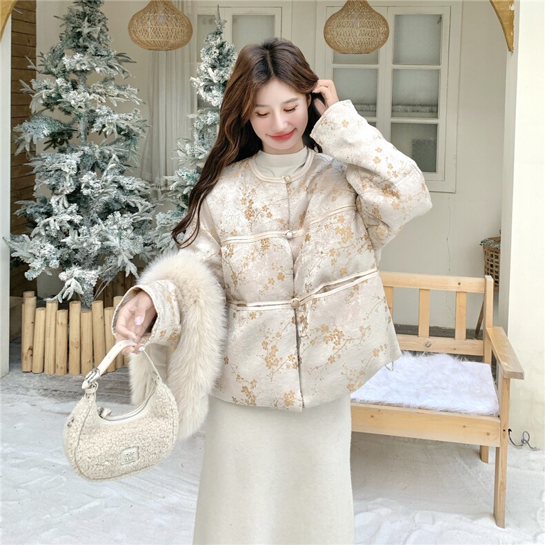 现货）带毛领新中式90白鸭绒羽绒服103-F192-P285-418，女装羽绒服，浙宝103（原192）