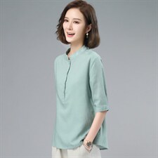 时尚休闲女2025新款韩版夏季短袖宽松棉麻复古国风洋气，女装T恤，璐依舞