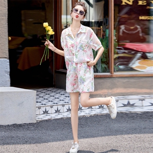 短裤套装女2024夏季新款炸街减龄时尚休闲欧货碎花防晒衬衫两件套图片