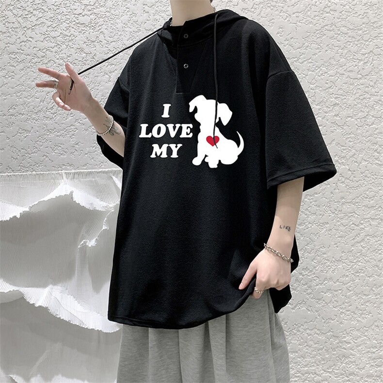 LD54448-P45NASA连帽短袖t恤男大码胖子带帽五分袖中袖,男装T恤,电商A040
