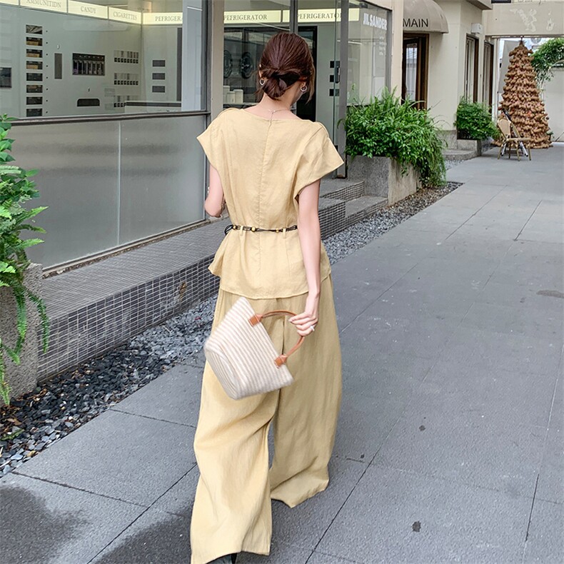 百搭风通勤休闲风极简风时尚套装显瘦上衣气质女装短袖洋气高腰,女装套装/套裙,2C301