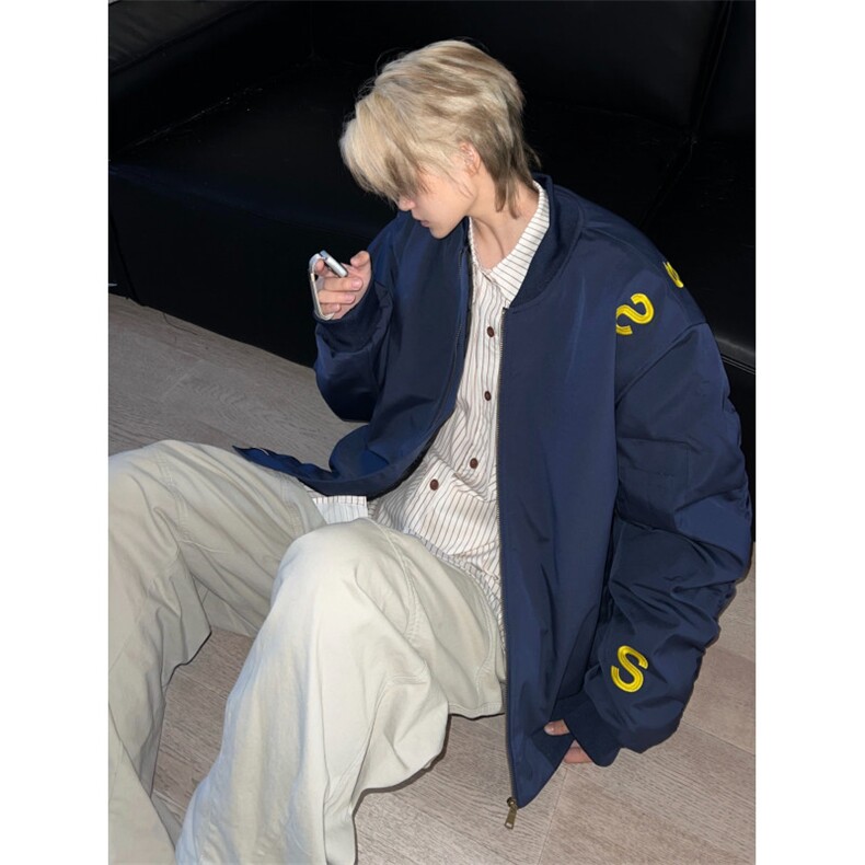 【网图】M8091LL-特P80美式字母刺绣飞行员棒球服夹克加棉外套,男装夹克,星座1007（原301D）