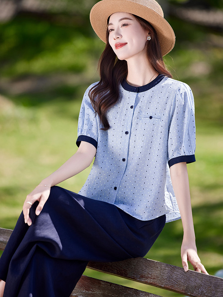 时尚休闲气质衬衫套装女2025夏新款宽松减龄显瘦亚麻阔腿裤两件套,女装套装/套裙,靓衣阁