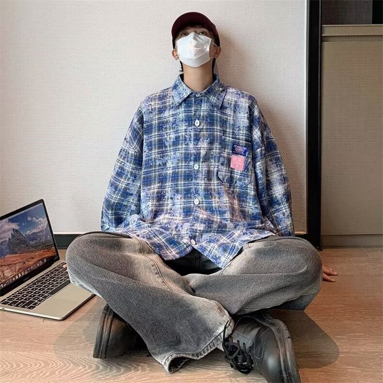格子衬衫外套男春秋季设计感ins潮长袖衬衣港风日系高级感痞帅气,男装衬衫,星座601-2