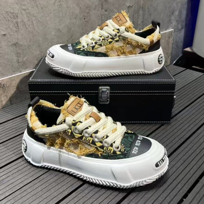 欧洲站男鞋复古百搭潮男帆布鞋2024新款时尚破洞厚底内增高乞丐鞋，男鞋帆布鞋，星座1407-6