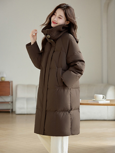 2024年冬季新款针织领拼接90白鸭绒羽绒服中长款女图片