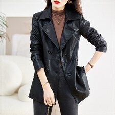 2024春季女装新款大量现货时尚潮流显瘦风衣式皮衣，女装皮衣，魅衣本色
