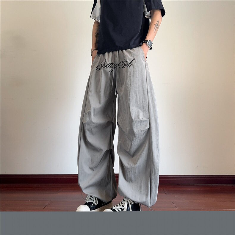 2025夏季新款美式字母刺绣褶皱宽松休闲裤B315-K25520-特p35控68,男装休闲裤,电商B315