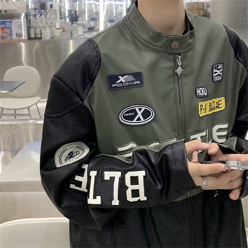 美式刺绣机车PU皮衣外套男女新款复古设计感小众JK43-P83,男装皮衣,星座1109-3