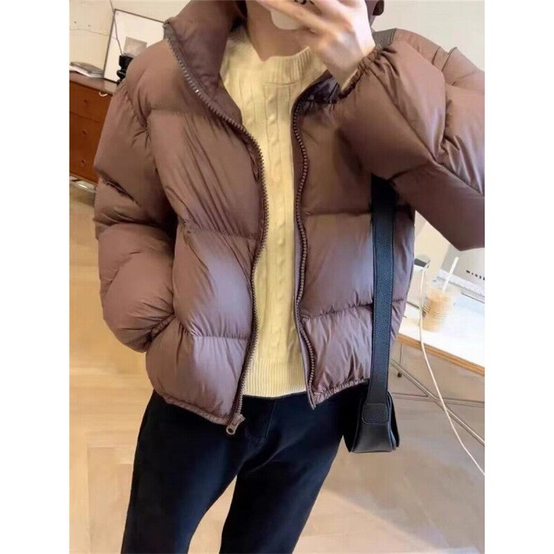 黑色立领短款羽绒棉服女冬季大码韩系高级百搭加厚面包服外套图片