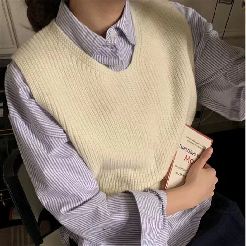 秋冬新款高端百搭显瘦V领马甲针织衫时尚气质女装毛衣外套,针织衫/毛衣,圣旺供货