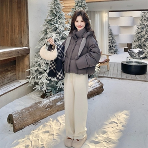 韩版短款面包服女2025冬季新款保暖加厚连帽拉链羽绒服小个子外套图片