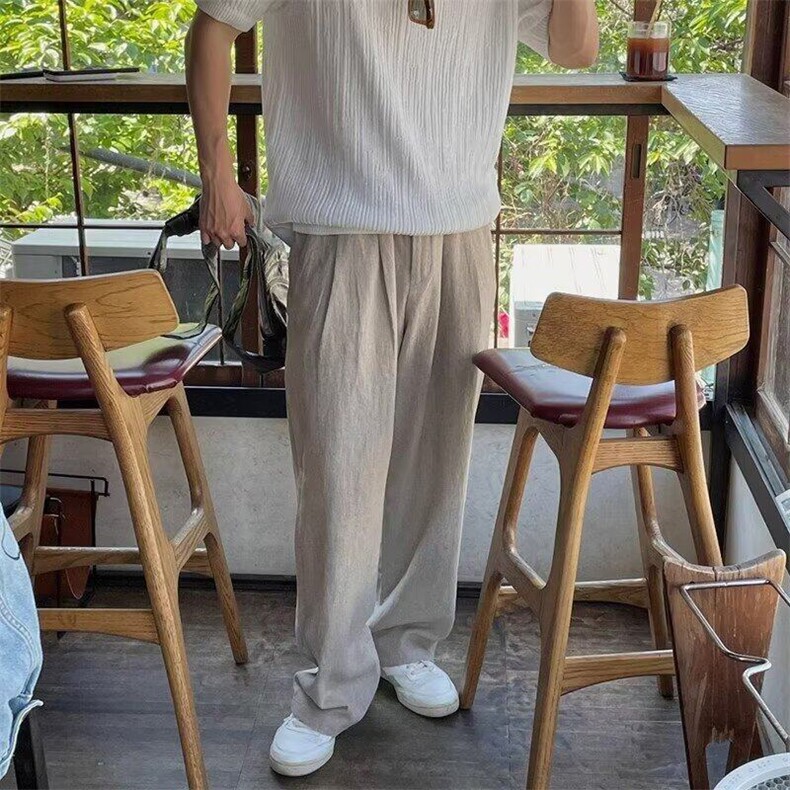 亚麻休闲裤男士春夏季高级感百搭宽松直筒透气阔腿长裤子,男装休闲裤,星座218-1（原230）