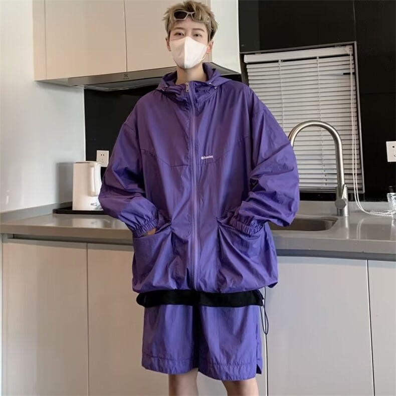 山系连帽外套男士春夏季新款潮牌户外登山休闲短裤防水工装套装，男装风衣，星座1210-1