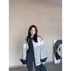 ins日系2026新品复古感无领水洗夹克牛仔外套新款简约文艺图片
