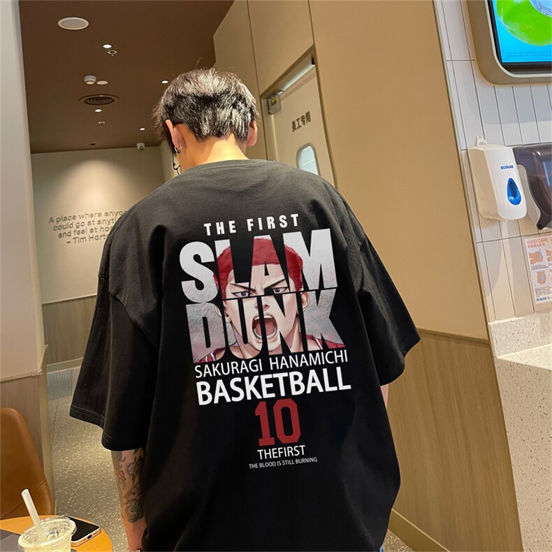 特P19控38  230g重磅纯棉灌篮高手印花港风短袖t恤男DT3139图片