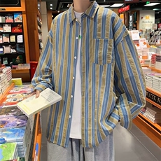 条纹长袖衬衫外套时尚绿色杏色M-2XLC91，男装衬衫，星座1116A-1（原606A）