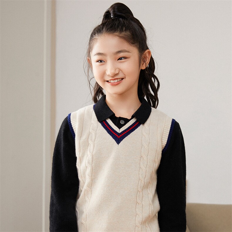 时尚儿童彩条马甲套头衫秋季百搭休闲针织背心舒适保暖，童装马甲，顺友羊绒童装