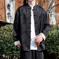 新款2025春夏中式立领盘扣提花纹长袖衬衫A021-KS513-85，男装衬衫，电商A021