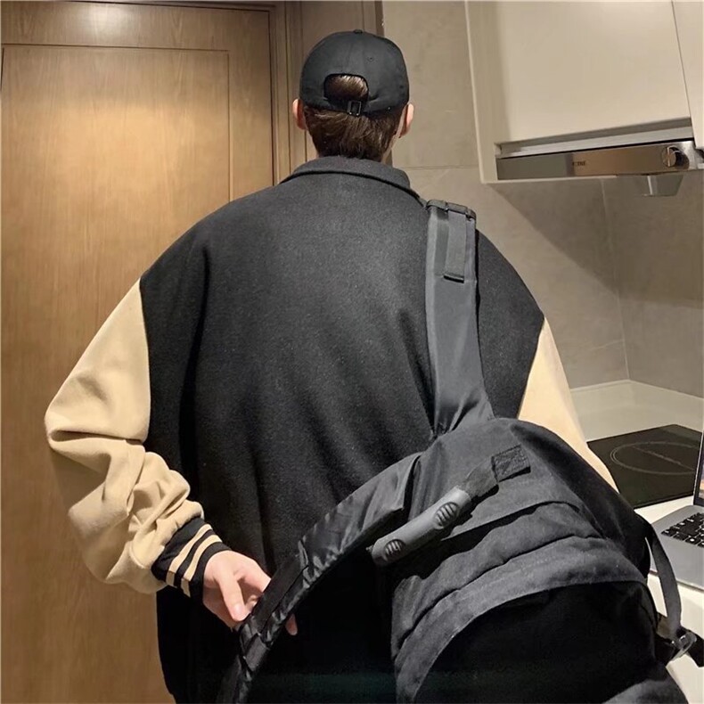 复古棒球服外套拼接设计感学生排扣毛呢夹克毛呢外套Y6539P65,男装夹克,星座1116-2