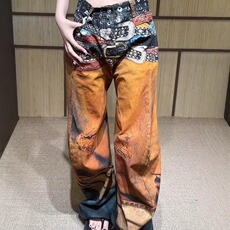 G967-P612025新款3D立体打印错觉复古彩色油画腰带弯刀牛仔裤，男装牛仔裤，电商B323A
