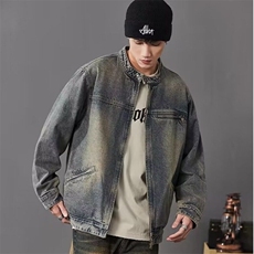 网络图现货水洗复古怀旧蓝牛仔外套男春秋宽松拉链夹克RF08-P75，男装夹克，星座1005-4