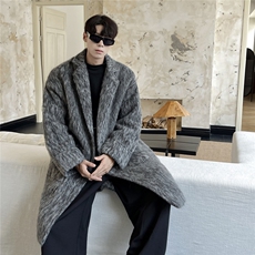 1港风长毛马海毛财阀羊毛呢子长款西装毛呢外套男FY77909P198控，男装风衣，星座226-2