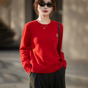 2025年秋季时尚百搭通勤简约休闲圆领长袖，女装羊毛衫，暖烁羊绒