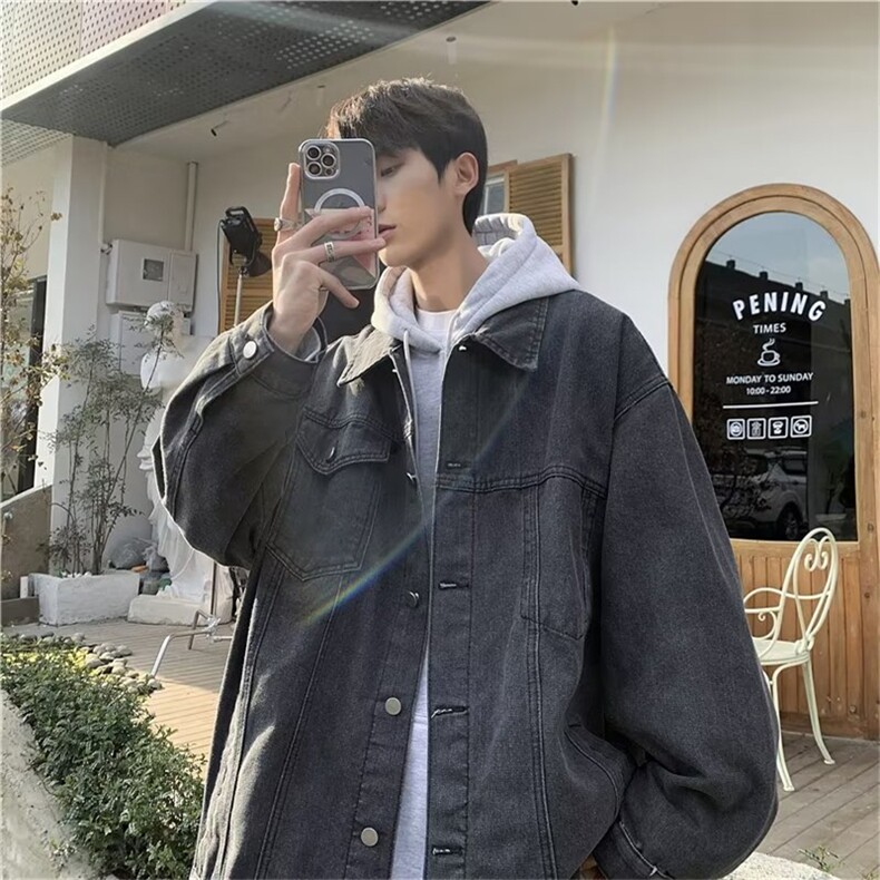 牛仔外套男春秋季港风ins宽松百搭上衣韩版潮流夹克W4406-P61，男装大码男装，星座412-2