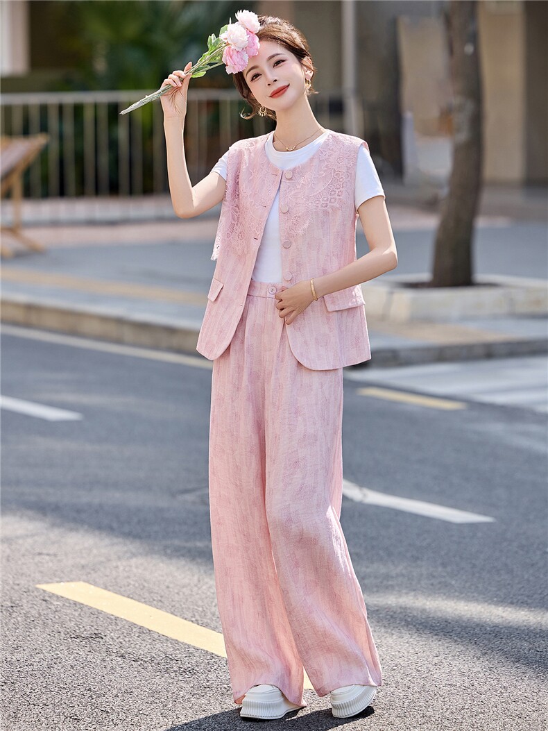 时尚套装女2026夏新款高级感气质轻熟风洋气马甲休闲阔腿裤三件套,女装套装/套裙,艾仟回(原伊仟回)