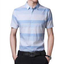 新品短袖衬衫男装夏季新款中年男士休闲条纹短袖商务休闲打底衬衣，男装衬衫，电商B212（原钱塘6029）