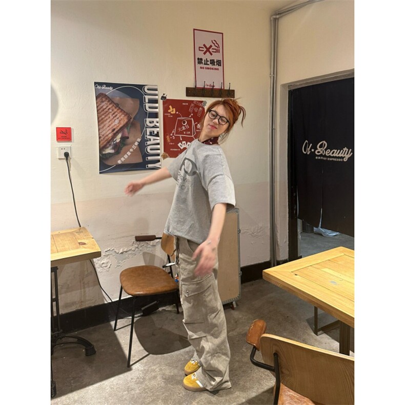 T0649-P25高级感花灰色小众字母设计纯棉印花短袖男女同款大码,男装T恤,星座617A-2
