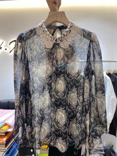 2021年秋季新品欧货轻薄宽松微透水墨画印花衬衫，女装衬衫，L·H·X