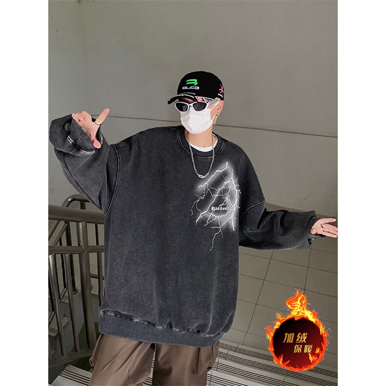 得物抖音高品质二开360克重磅做旧炒雪花纯色圆领水洗卫衣1528,男装卫衣,电商A486