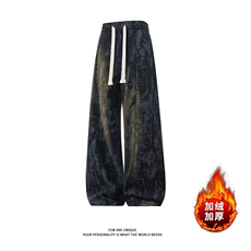 白色扎染裤冬季加绒美式高街hiphop阔腿休闲裤5D2132-TP3569，男装卫衣，电商A102