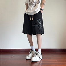 新中式夏季新款风竹叶刺绣宽松休闲五分裤B315-K24129-p35控48，男装牛仔裤，电商B315