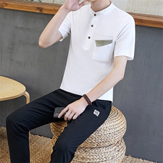 夏季男短袖t恤亚麻套装中国风休闲大码夏装棉麻一套衣服TZ65-P45，男装T恤，星座509