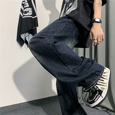复古蓝牛仔裤男款宽松做旧oversize裤子美式休闲GN916P45，男装牛仔裤，星座1116-2