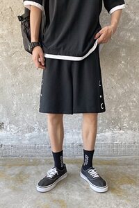 运动短裤篮球印花夏季毛圈布黑色五分裤休闲阔腿宽松中裤6128/图片