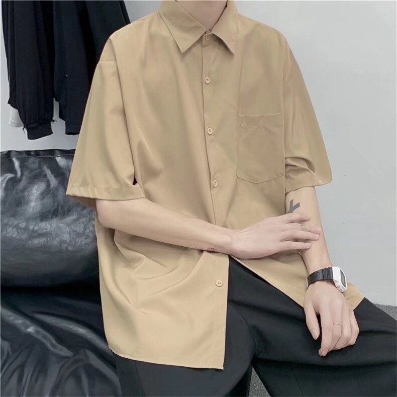 夏男短袖衬衫冰丝纯色丝滑五分袖衬衣CS618 P28图片