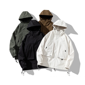 秋季冲锋衣连帽夹克男宽松落肩纯色上衣外套DSA157B-JK729-P70图片
