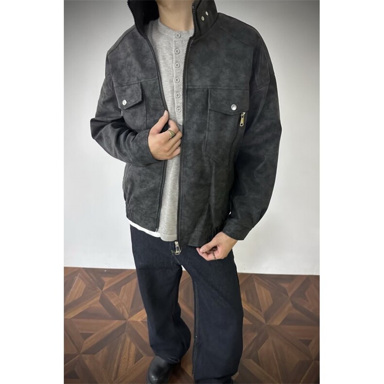 秋冬pu皮外套高级感痞帅立领美式复古工装皮衣夹克衣服Y1035-P98,女装皮衣,电商B245