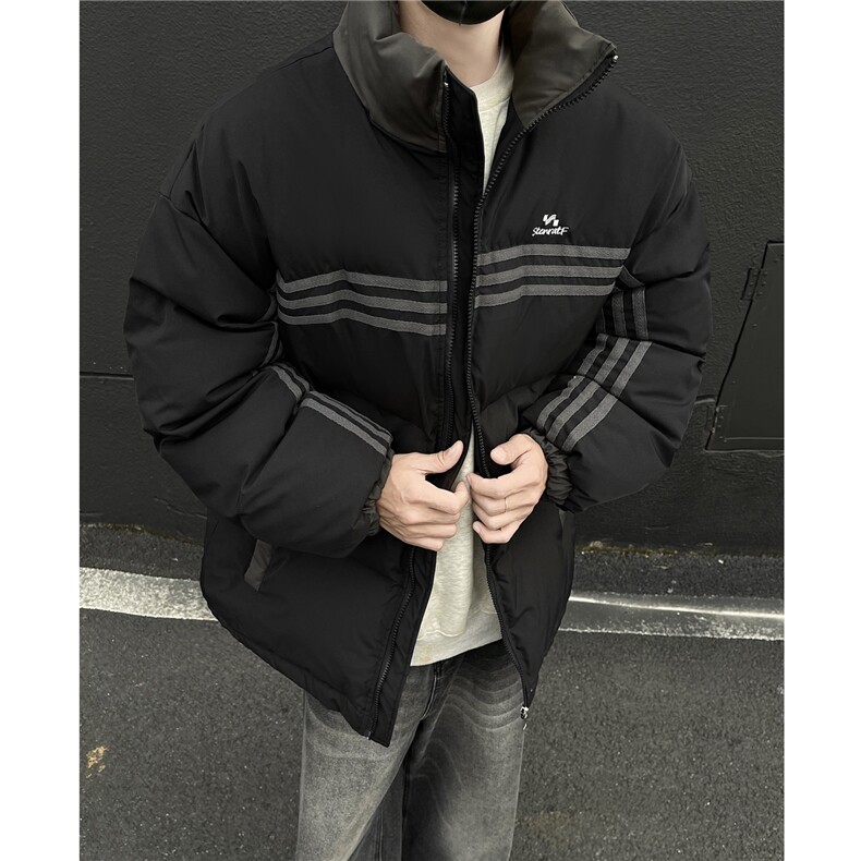 冬装新品美式条纹织带棉服刺绣logo棉衣休闲外套男G1100P118,男装棉衣,电商A339