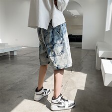 2025夏季新款时尚牛仔五分裤潮流宽松休闲短裤A125-DK12-P38，男装牛仔裤，电商A125